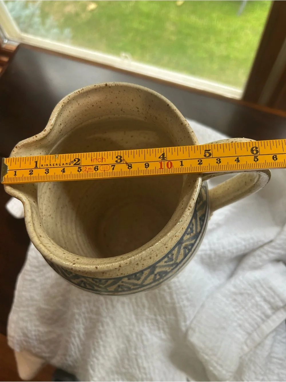 RB Vermont Hand-Painted Speckled Ceramic Pitcher/Vase in Blue and Cream